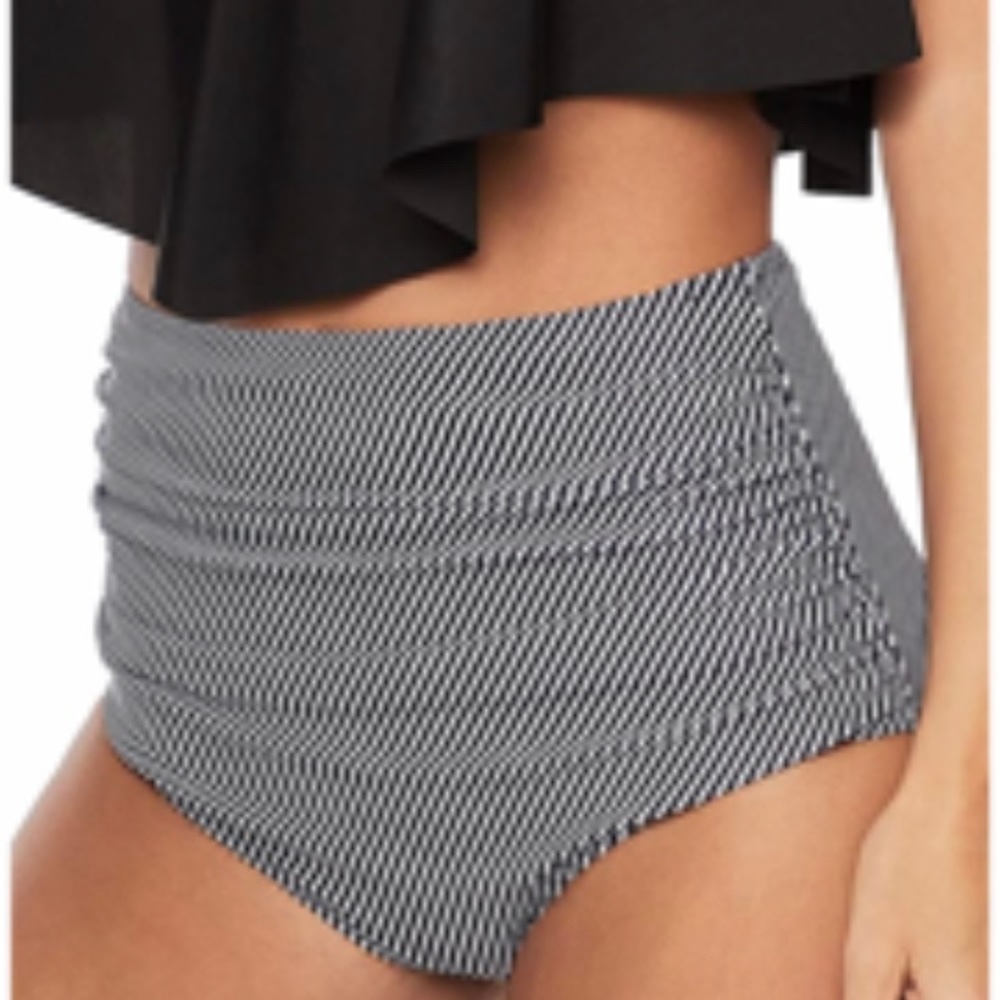 Striped high waisted swim bottoms